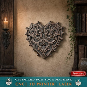 Arquivo STL de medalhão de parede com coração celta floral, modelo 3D para impressora 3D CNC Router, disponível para download digital.