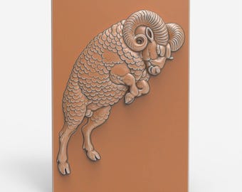 Ram Relief STL File 3D Model with Curved Horns for CNC Carving Laser Engraving 3D Printing | Aries Zodiac Rustic Wildlife Plaque Download
