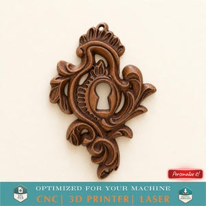 Baroque Rococo Keyhole 3D Model for CNC and 3D Printing - Ornate Vintage Replacement Part, Door, Drawer Lock CNC Router Wood Carving Model