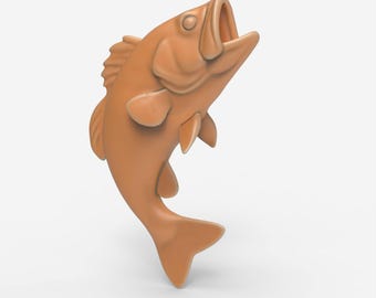 Modello STL di pesce persico saltatore - Scultura decorativa da pesca stampabile in 3D - Rilievo CNC compatibile per progetti regalo, case sul lago o regali per pescatori