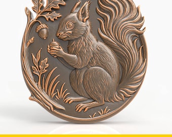 Squirrel STL File Round Plaque Relief for CNC Wood Carving 3D Printing Wall Art Home Rustic Plaque STL Rustic Animal Decor Nature Lover Gift