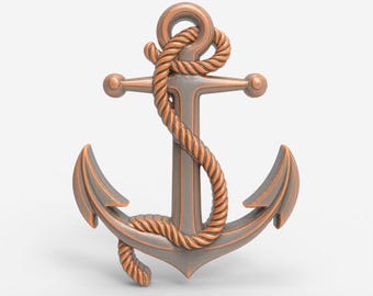 Nautical Anchor Pendant STL File for CNC Carving 3D Printing Wall Hanging Plaque Rope Chain Sea Themes keychain Necklace Digital Download