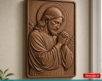 Praying Jesus Wall Panel STL Christian Religious Model with Halo and Detailed Robes for CNC Carving Laser Engraving 3D Printing File