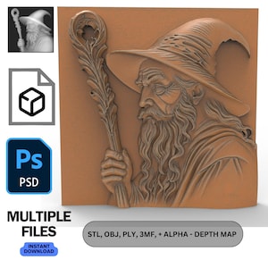Assistant modèle 3D sorcier mystique fichier STL en relief routeur CNC modèle d'imprimante 3D art mural fantaisie gravure carte de profondeur