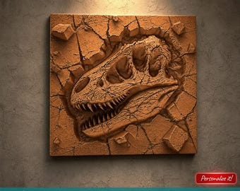 T-Rex Fossil 3D Model Dinosaur Skull STL File CNC Router 3D Printer Model Jurassic Fossil Relief Laser Engraving Depth Map Digital Download