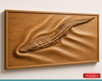 Archivo STL de bajorrelieve de cocodrilo nadador imprimible en 3D para enrutador CNC, impresora 3D láser, modelo digital, enrutador CNC, modelo para tallado de madera