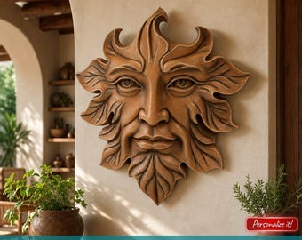 Archivo STL de Hombre Verde imprimible en 3D para tallado de madera de 3 ejes, impresión 3D CNC, decoración forestal, escultura de pared espiritual, figura de jardín, adorno.