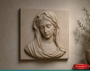 Virgin Mary 3D Relief Model STL File for CNC Engraving 3D Printing Christian Religious Icon Holy Mother Sculpture Digital Bas-Relief