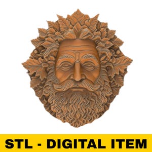 3D Printable Forest Green Leaf Man Pagan Square Tile Garden Sculpture Wall Hanging STL Files For CNC Router Engraving 3D Printer Laser
