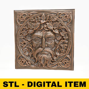 3D Printable Green Man Pagan Garden Sculpture Wall Hanging STL Files For CNC Router Engraving 3D Printer Laser Digital Model Template