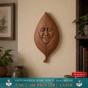 Leaf Face Relief STL File for CNC or 3D Printing Whimsical Forest Spirit Wall Art Nature-Inspired Green Man Digital Sculpture Tree Face