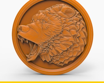 Bear Head Coin Wall Plaque for CNC Router 3D Printer Laser Wildlife Wall Art Decor 3D Print Model STL Files For 3D Printing CNC Wood Carving