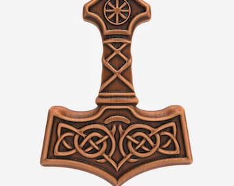 Sztuka ścienna Norse Hammer z celtyckim splotem | Rzeźba wikinga Thora | Mityczny projekt reliefowy | Nordycka tabliczka symboliczna do druku CNC 3D