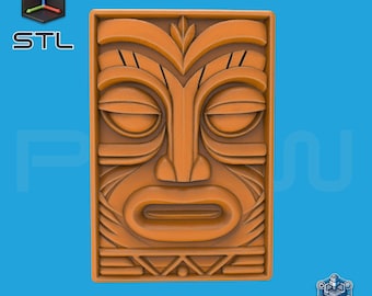 STL File for CNC Router 3D Printer Tiki Mask STL Model – Tribal Face Relief Panel for Carving and 3D Printing – Tropical Wall Art