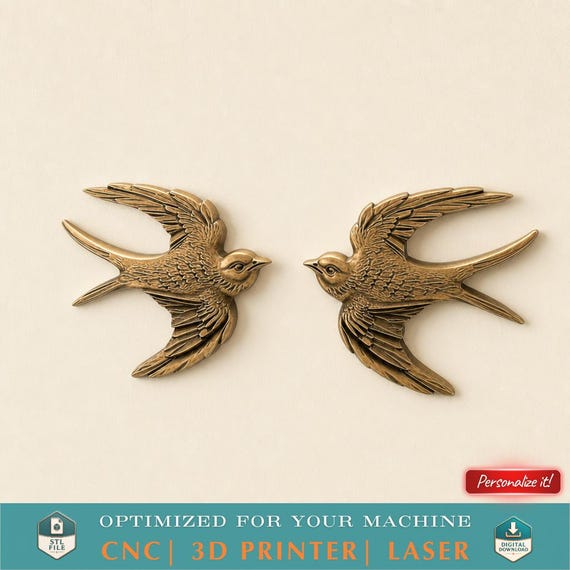 3D Printable Pair Bird Sculpture Flat Back Statue STL Files CNC Router Engraving 3D Printer Laser Digital Model Template Digital Download