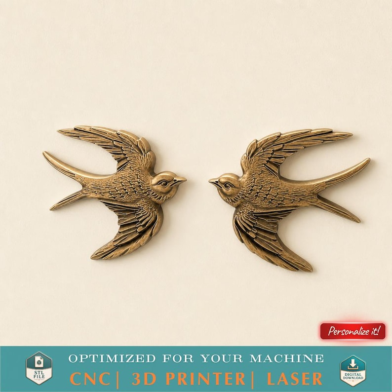 Warm bronze bird wall plaque with detailed feather relief, 3D printable STL file for CNC router engraving.