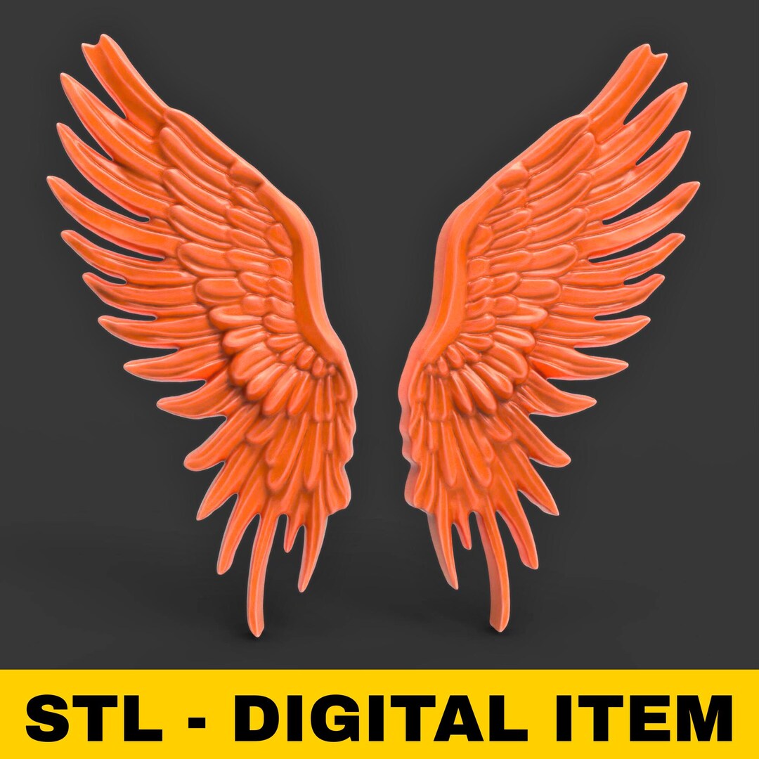 Pair 3D Printable Angels Wings Angel Cherub Wing STL Files for CNC Router Engraving 3D Printer ...
