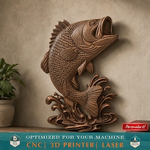 Bass Fish Personalized 3D STL Model Flat Back – Wall Art for CNC Laser Cut Resin Printing Project Home Garden Decor DIY Digital Download