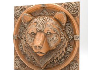 3D Printable Celtic Bear Head Wall Art Plaque, CNC Router, 3D Printer, Laser Engraving STL File CNC Router Wood Carving Model