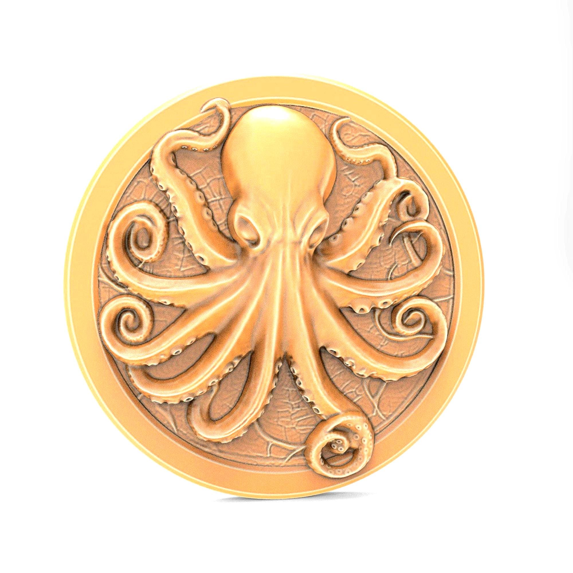 Octopus Coin 3D Model for CNC and 3D Printing - Detailed Nautical ...