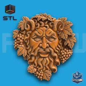 STL File for CNC Router 3D Printer Laser Engraving Grape Vine Leaf Green Man Plaque Greenman Garden Ornament Wall Hanging Applique