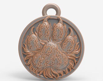 3D Dog Paw Print Medallion 3D Model Animal Keepsake Sculpture Realistic Pendant STL File for CNC Router 3D Printing Digital Download