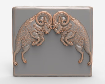 Ram Battle Relief STL File 3D Model with Curved Horns for CNC Carving Laser Engraving 3D Printing | Aries Zodiac Wildlife Plaque Download
