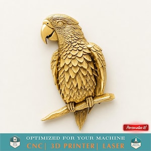 Papegaai op tak Wall Art plaque reliëf STL-bestand vogel sculptuur dier 3D-model voor printer CNC-router houtsnijwerk model digitale download