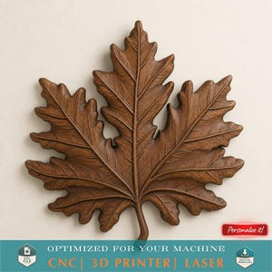 Archivo STL de hoja de arce realista imprimible en 3D para grabado en enrutador CNC, impresora 3D, plantilla de modelo digital láser, modelo de tallado de madera para enrutador CNC
