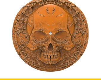 Schedel wijzerplaat STL-bestand voor CNC snijwerk ronde gotische muur kunst reliëf paneel hars gieten klei mal 3D-print horror skelet decor stuk