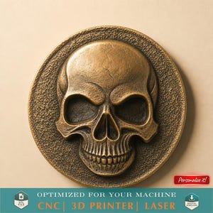 Detailed Skull 3D Model | Realistic Human Anatomy | Printable STL File for 3D Printing | Round Base Flat Back Wall Hanging Digital Download