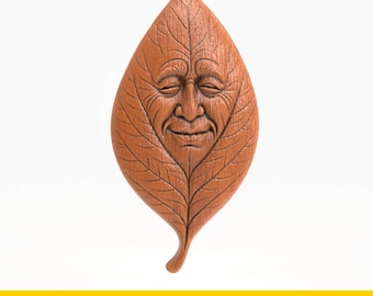 Leaf Face Relief STL File for CNC or 3D Printing Whimsical Forest Spirit Wall Art Nature-Inspired Green Man Digital Sculpture Tree Face