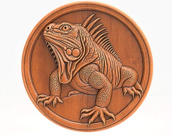 STL File For CNC Router 3D Printer Laser Iguana Relief Medallion Reptile Wall Art Digital Lizard Sculpture Wildlife Plaque Resin Clay Mold