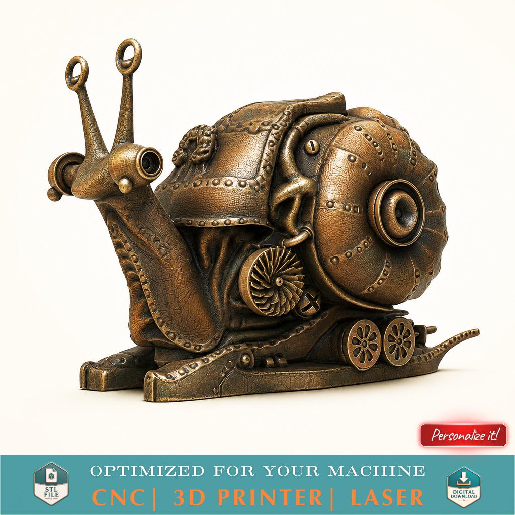 Steampunk Snail STL File 3D Model for CNC and 3D Printing Mechanical Snail Sculpture Digital Download Fantasy Art Design for Resin Print