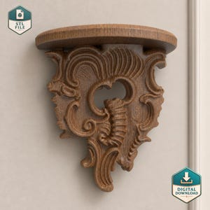Archivo STL de ménsula tallada imprimible en 3D para decoración del hogar.