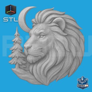 ライオンヘッドのパーソナライズされた3D STLモデル - CNC、レーザーカット、または樹脂印刷プロジェクト用の壁アートCNCルーター木彫りモデル
