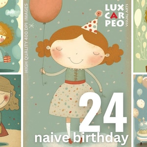 24 Naive Birthday Clipart, 400dpi PNG files, Digital Background, Digital Backdrop, kids birthday cards, kids backdrops, birthday backdrops