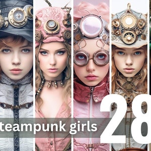 28 Steampunk Girl Models, 400Dpi High Quality PNG Files, Steampunk Lady Clipart, Steampunk Girls Ephemera, Fantasy Steampunk bundle