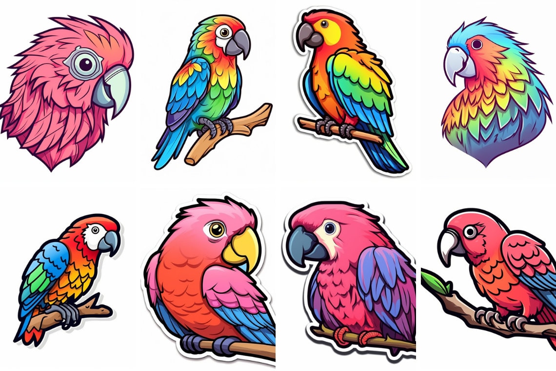 28 Parrot Stickers, NO BACKGROUND High Quality 400 Dpi PNG, for Kid ...