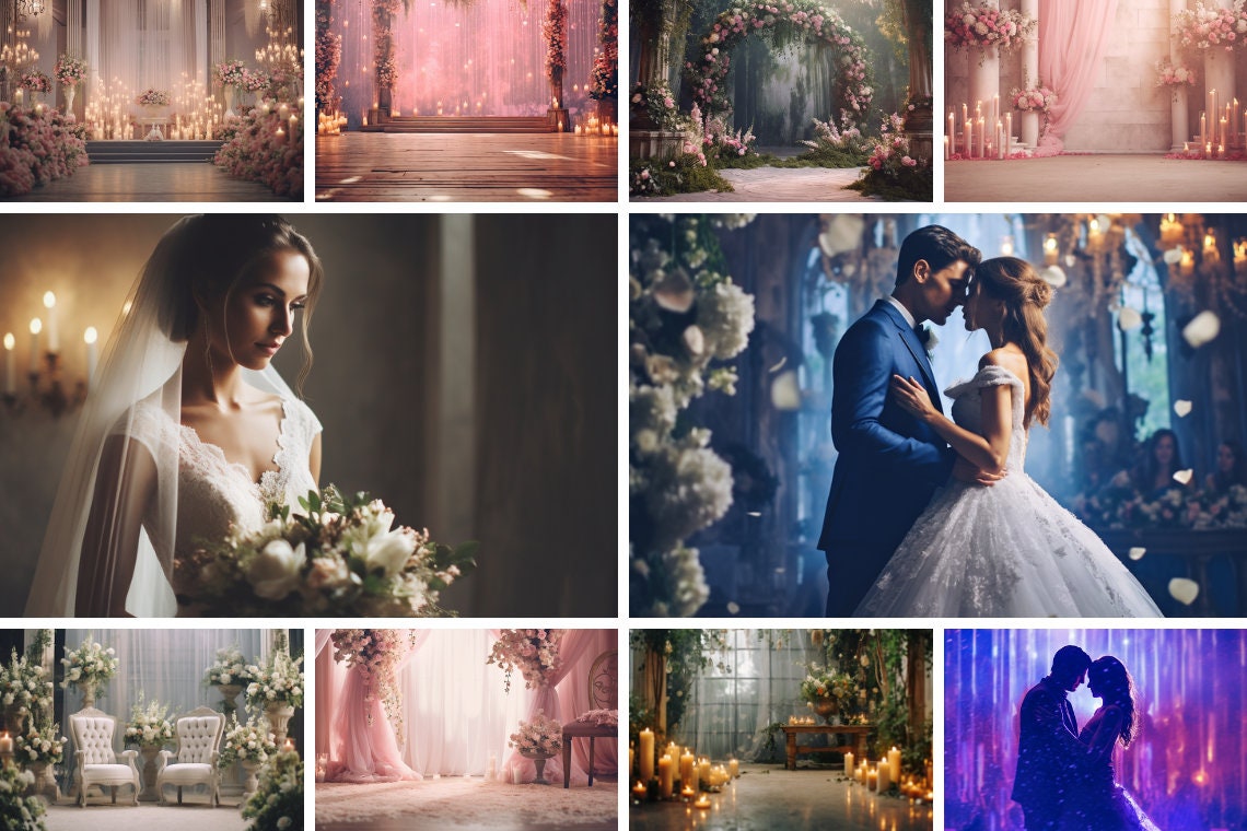 30 Wedding Digital Backdrops, Bundle Floral Valentine Backdrop Overlays ...