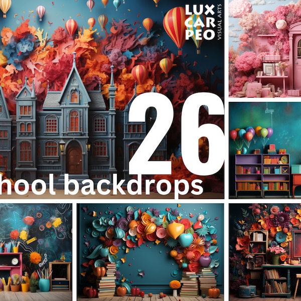 26 Back to School Backdrops, Bundle Floral Valentine Backdrop Overlays, Studio Backdrop Overlays, Textures, Photoshop Overlays, clipart