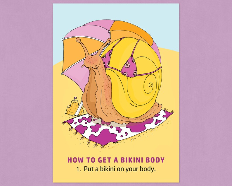 Bikini Body Snail A6 Postcard / Mini Print EcoFriendly Etsy