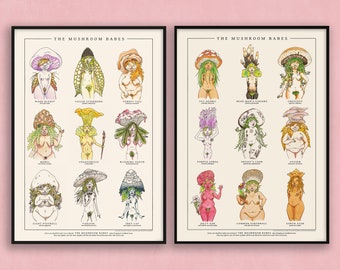 The Mushroom Babes Identification Poster - A3 / A4 - Unframed - Mushroom Art Print