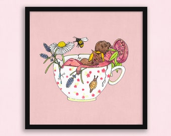 Teacup Snuggles Square Art Print 210mm / 8.25"