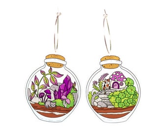 Feline Terraria Earrings - Terrariums Mismatched Pair