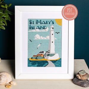 St Mary's Lighthouse, Cross Stitch Pattern, Beginner Friendly, PDF Pattern, Whitley Bay