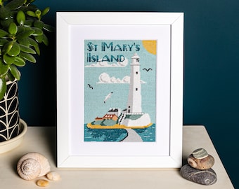 St Mary's Lighthouse, Cross Stitch Kit, Beginner Friendly, Whitley Bay