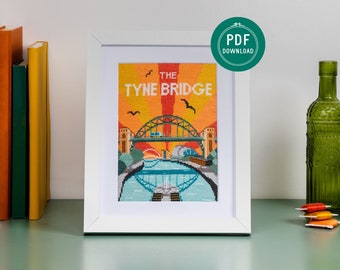 The Tyne Bridge, Cross Stitch Pattern, Beginner Friendly, PDF Pattern, Newcastle Upon Tyne and Gateshead