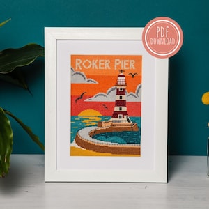 Roker Leuchtturm, Kreuzstichmuster, anfängerfreundlich, PDF-Muster, Sunderland