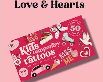 Love & Hearts Kids Temporary Tattoos: 50 Hypoallergenic Designs
